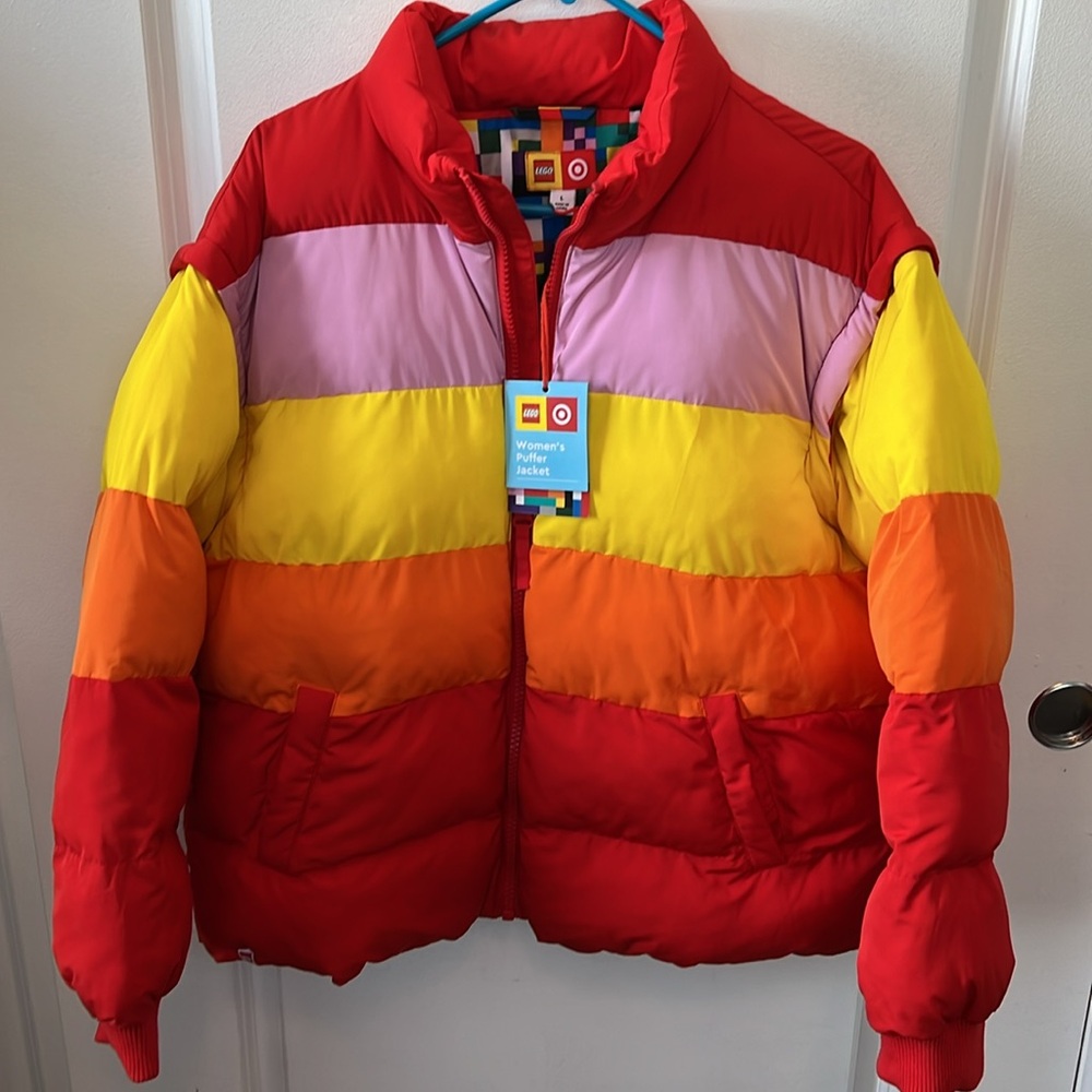 NWT Lego x Target collection red yellow orange pink puffer jacket coat L